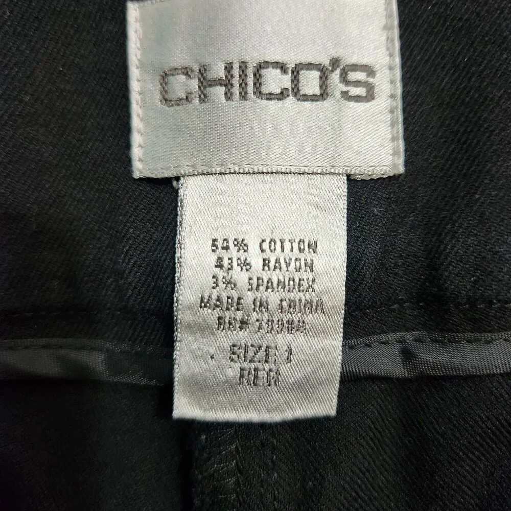 Chico's Pants Women 1 US 8 Black Mid Rise Straight Leg Chino
